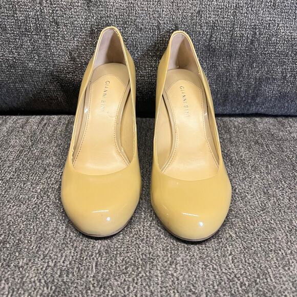 Gianni Bini Patent Leather Pumps 10M Classic Tan Heel Business Shoes Round Toe - Picture 2 of 11